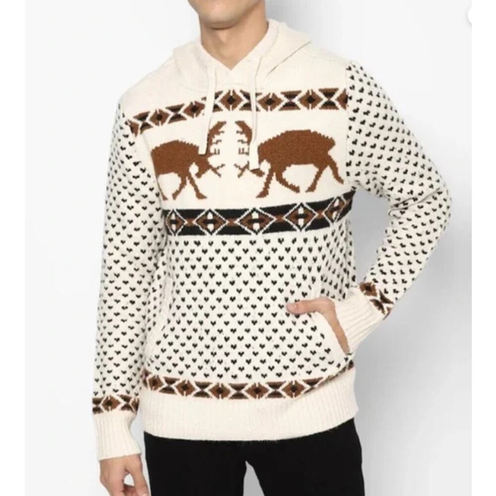 American Eagle Elk Fairisle‎ Super Soft Hooded Sweater Size Medium